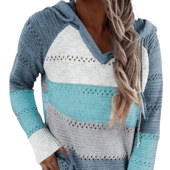 🤩4/$25 Lightweight Block Knit Long Sleeve Sweater Hoodie - Picture 2 of 10